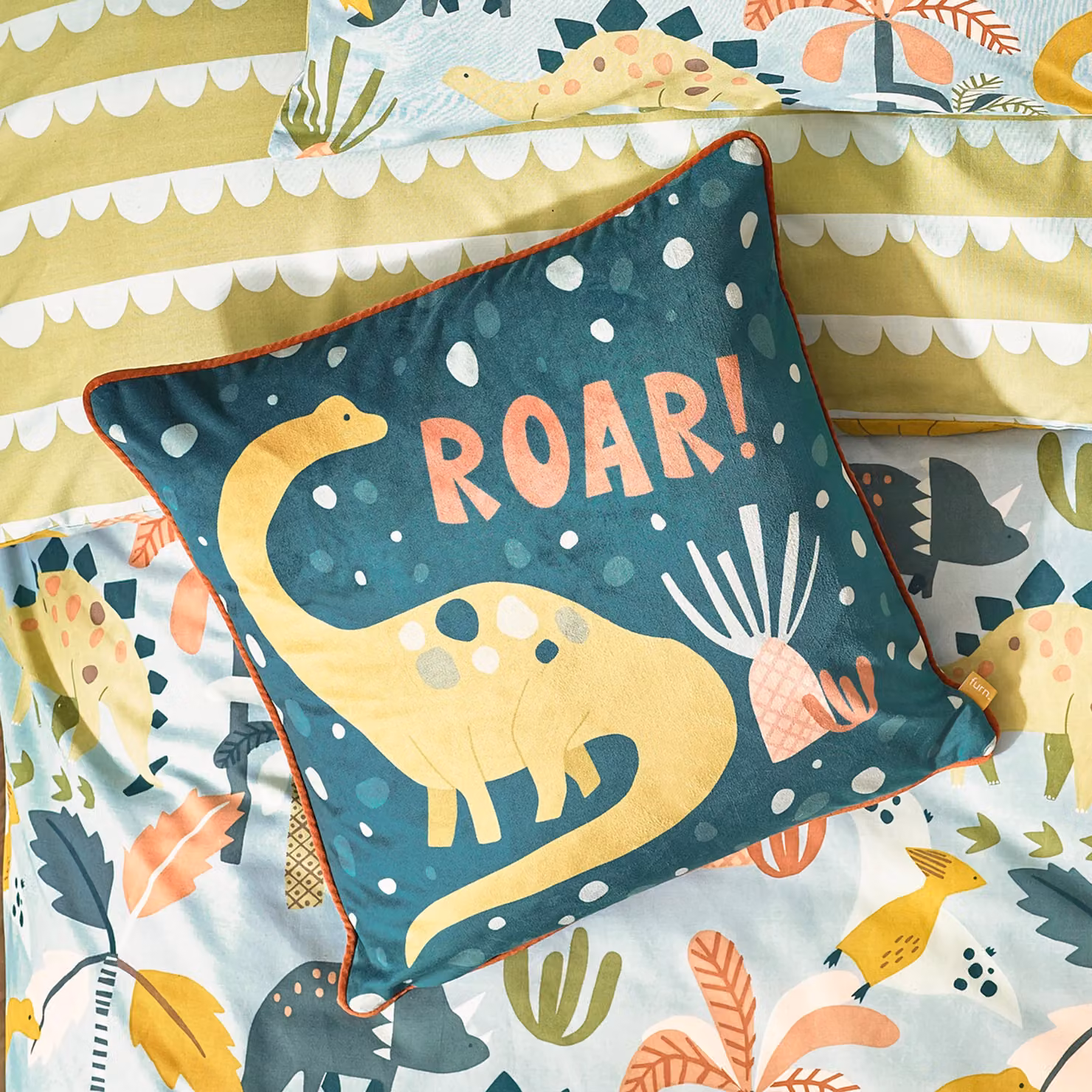 Little Furn Roar Kids Velvet Piped Cushion in Petrol Green, W/D/H: 43 x 43 x 43 cm – 5