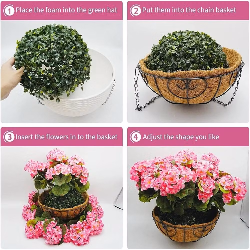 Havendro Artificial Pink Geraniums Hanging Floral Basket – 3