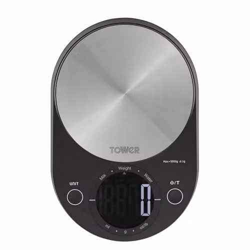 Tower T876000BK Digital Kitchen Scales with LCD Display and Tare Function, Black and Stainless Steel – 1