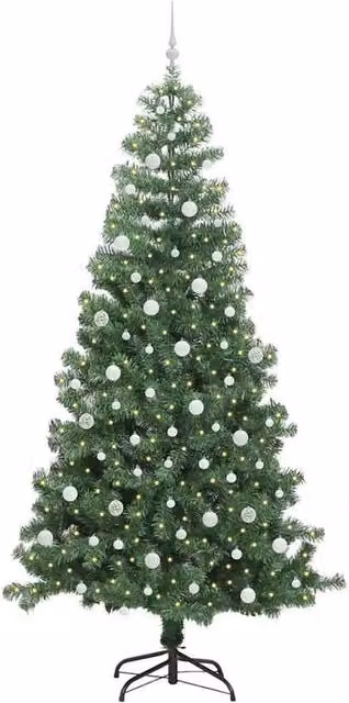 Berkfield Home Lush Green PVC Christmas Tree with 300 LEDs and Stand, Height: 240 cm – 1