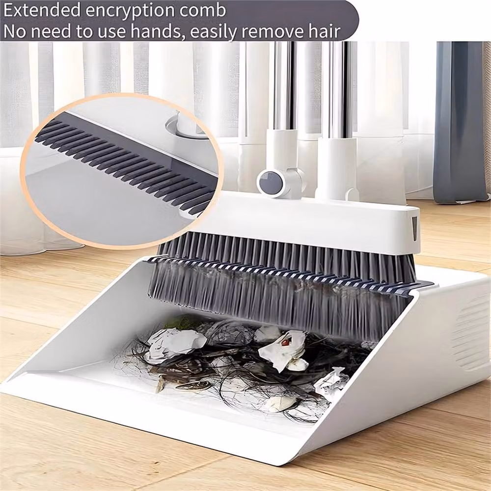 EONLION Broom and Dustpan Set with Scraper, White, Height: 80 cm – 4
