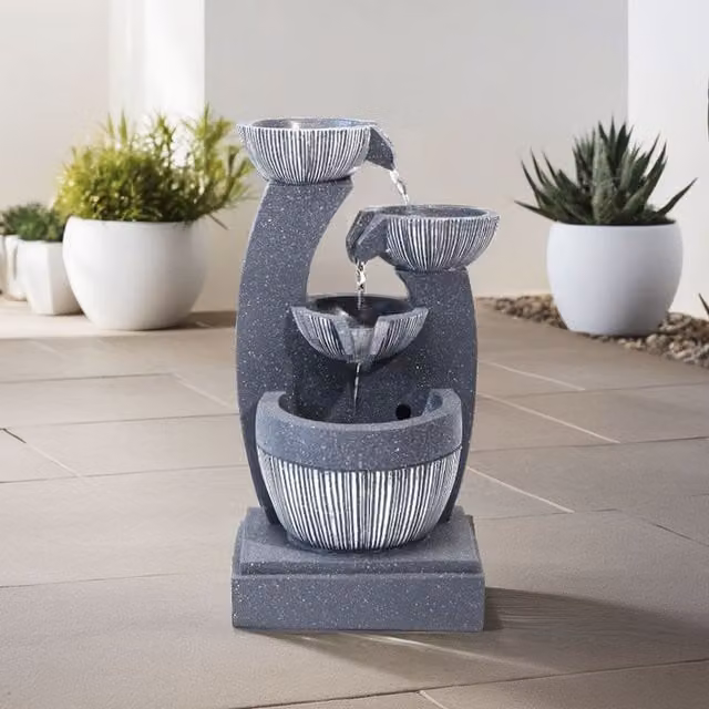Breeins Solar Powered Resin Rockery Water Fountain Decoration in Grey