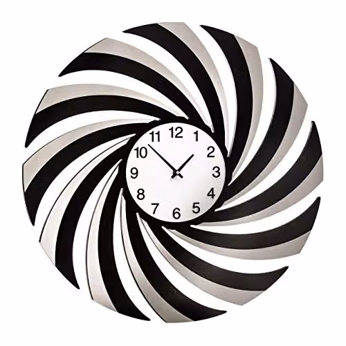 Premier Housewares Orsina Black and White Mirrored Wall Clock with Abstract Round Design, Diameter: 60 cm – 2