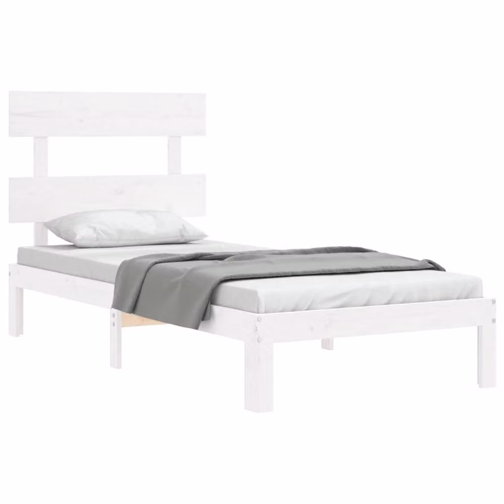 Berkfield Home Beautiful Solid Wood Bed Frame with Headboard in White, W/D/H: 90 x 200 x 81 cm – 2