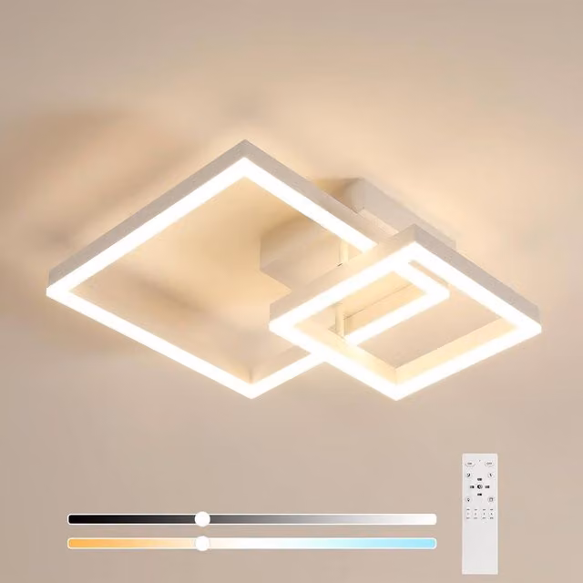 Goeco Modern Square LED Ceiling Light in White with Remote Control and Dimmable Function – 1