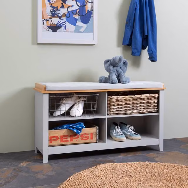 Noa and Nani Halmstad Modern Grey Fabric Shoe Rack Storage Bench