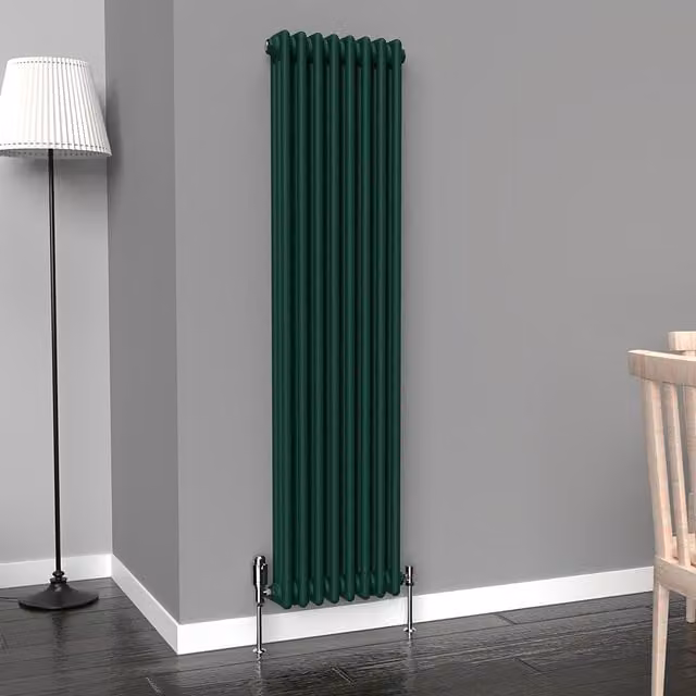 Lux Heat Vertical Coloured Column Radiator in British Racing Green, H: 150 cm, W: 38 cm
