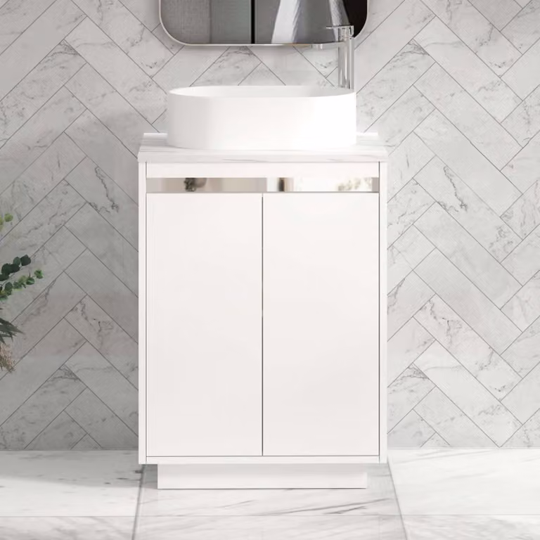 Royal Bathrooms Orion 800mm Matt White Floor Standing 2 Door Vanity Unit with Peak Basin and Chrome Accent Trim