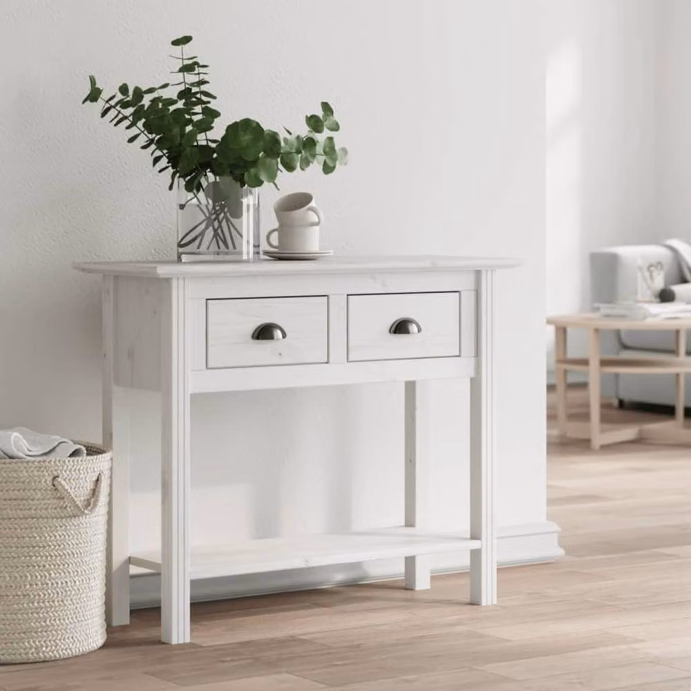 Berkfield Home BODO White Solid Wood Pine Console Table W: 90 cm, D: 34.5 cm, H: 73 cm – 2