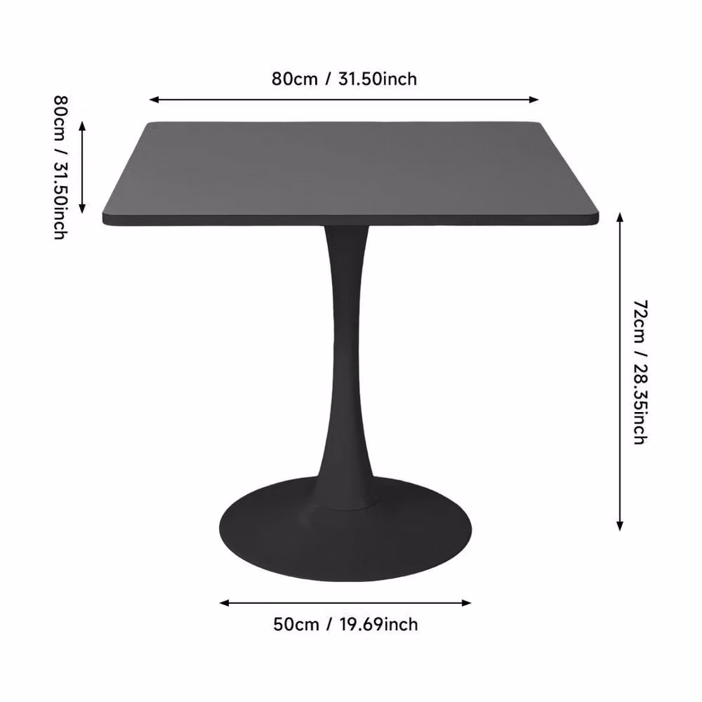 EONLION Modern Square Bistro Canteen Table in Matt Black, W: 100 cm, H: 72 cm – 2