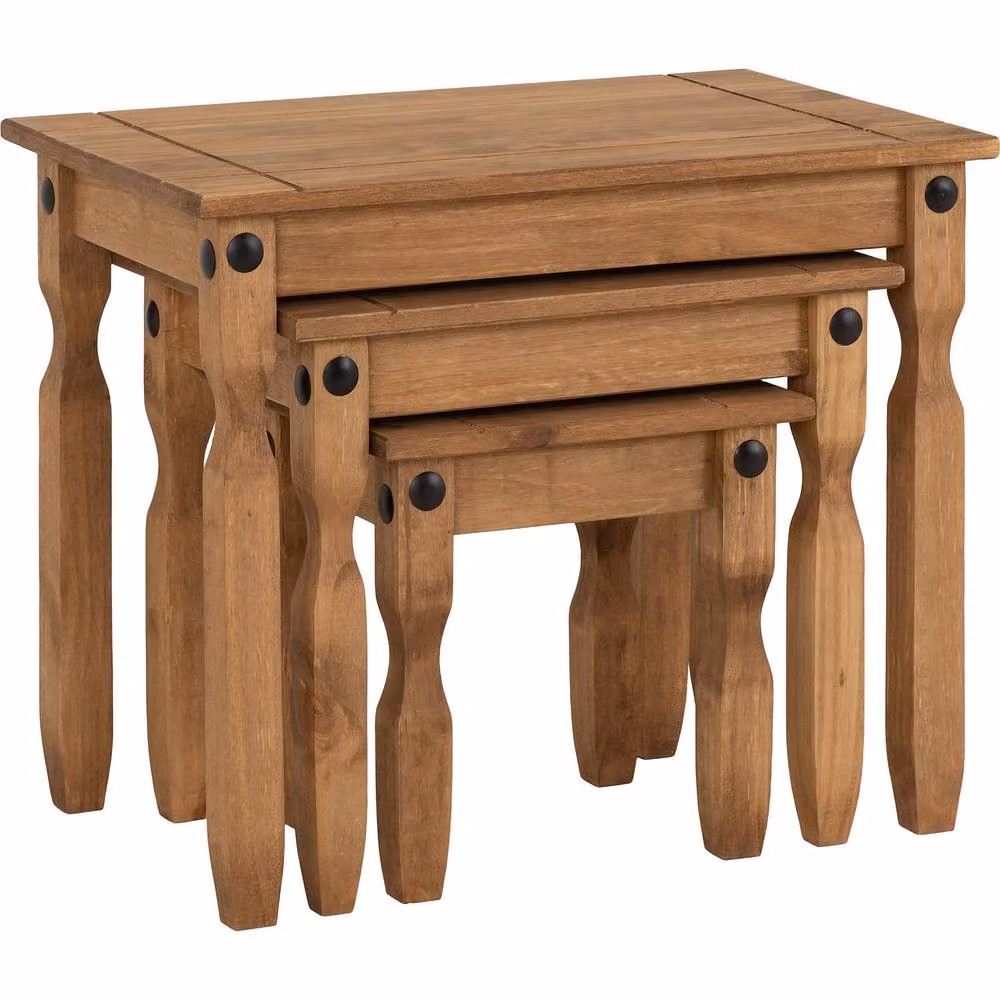 Seconique Corona Essentials Nest of Tables in Brown Waxed Rustic Pine – 3