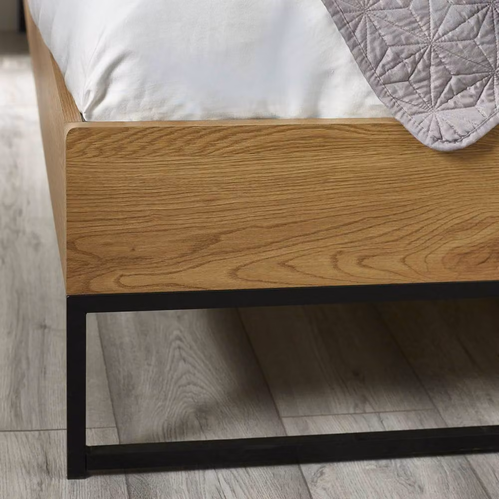 Cheshire Summit Modern Oak and Black Solid Wood Bed Frame, W/D/H: 150 x 200 cm – 5