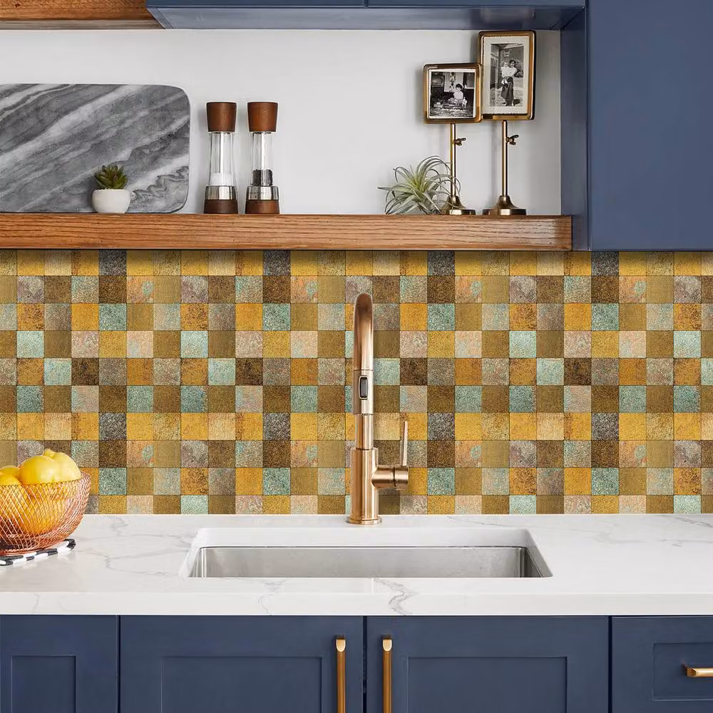 ENER-J Britwall Square Aluminium Mosaic Wall Tile, Multi Bronze, Pack of 4, W/D/H: 30.5 x 30.5 x 0.37 cm – 6