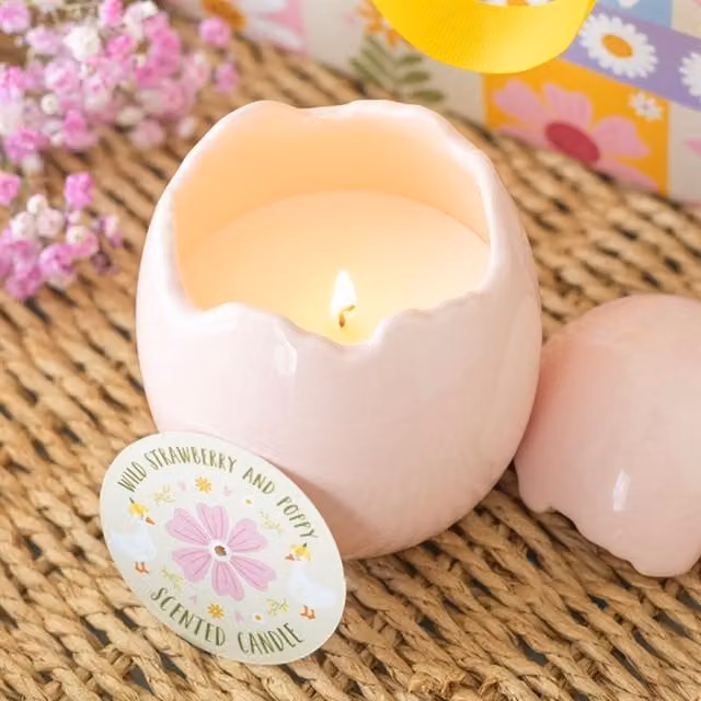 KDMK Wild Strawberry Poppy Egg Shaped Candle, Pink, Fruity Scented Paraffin Wax Tabletop Decor
