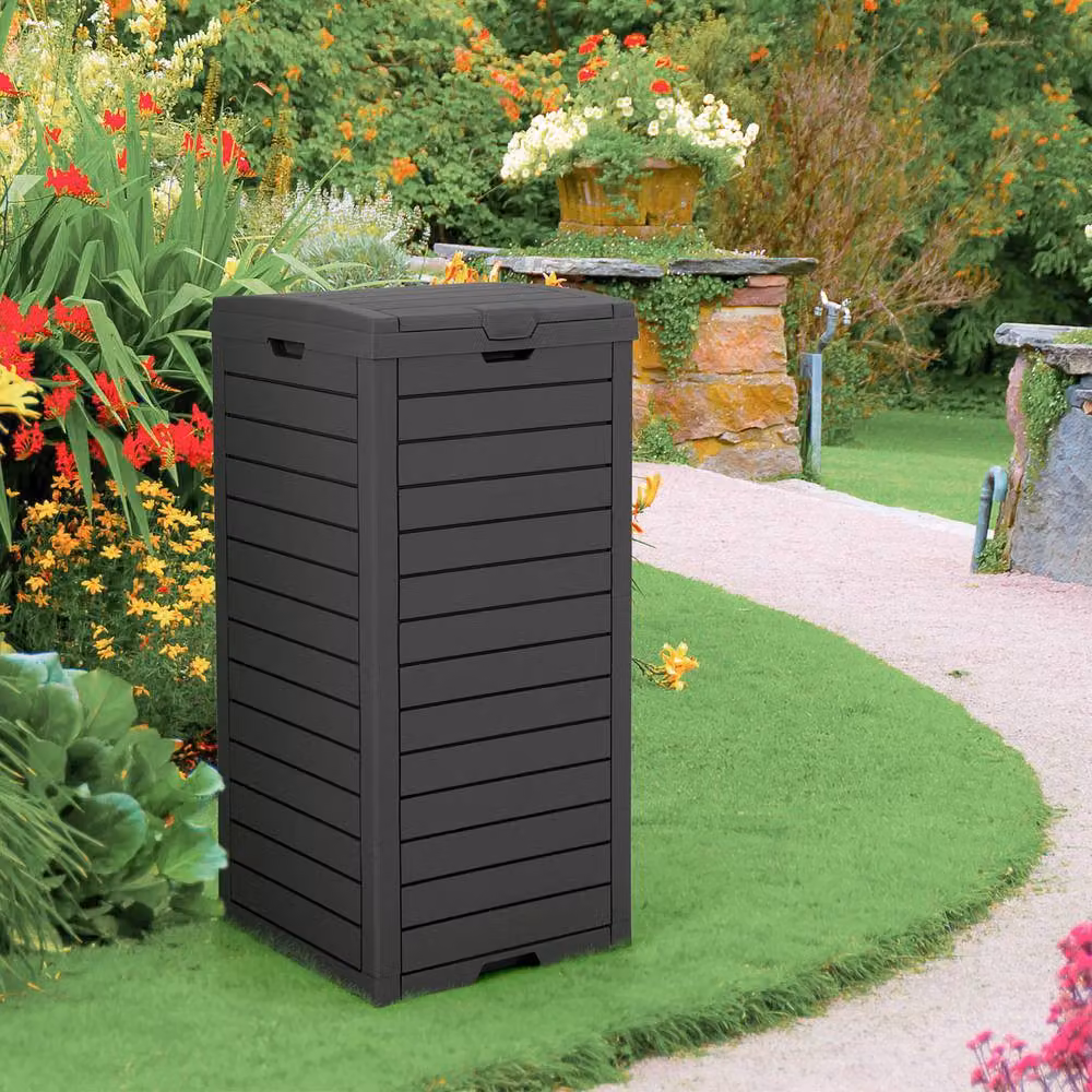 Costway Outdoor Trash Waste Bin with Flip Lid and Pull-out Liquid Tray, Black, 140 L – 3