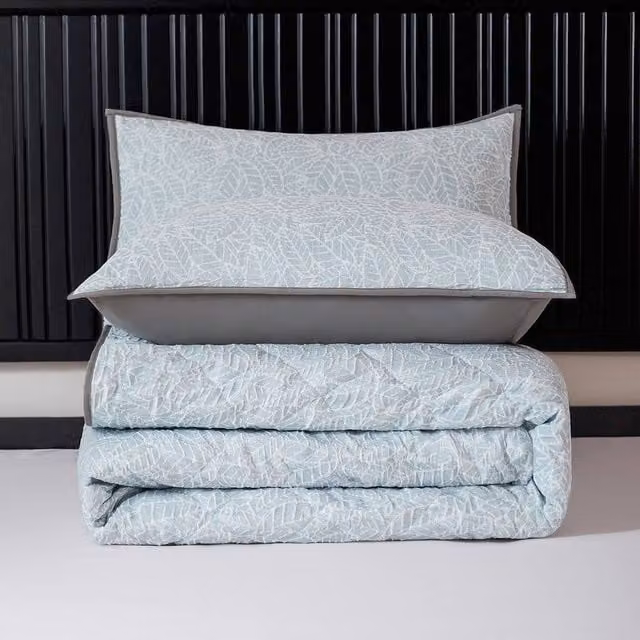 Velosso Ayda Blue Jacquard Floral Quilted Bedspread Set