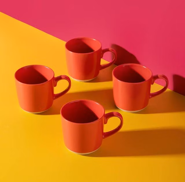 La Cafetiere Set of 4 Red Ceramic Coffee Mugs, 350 ml