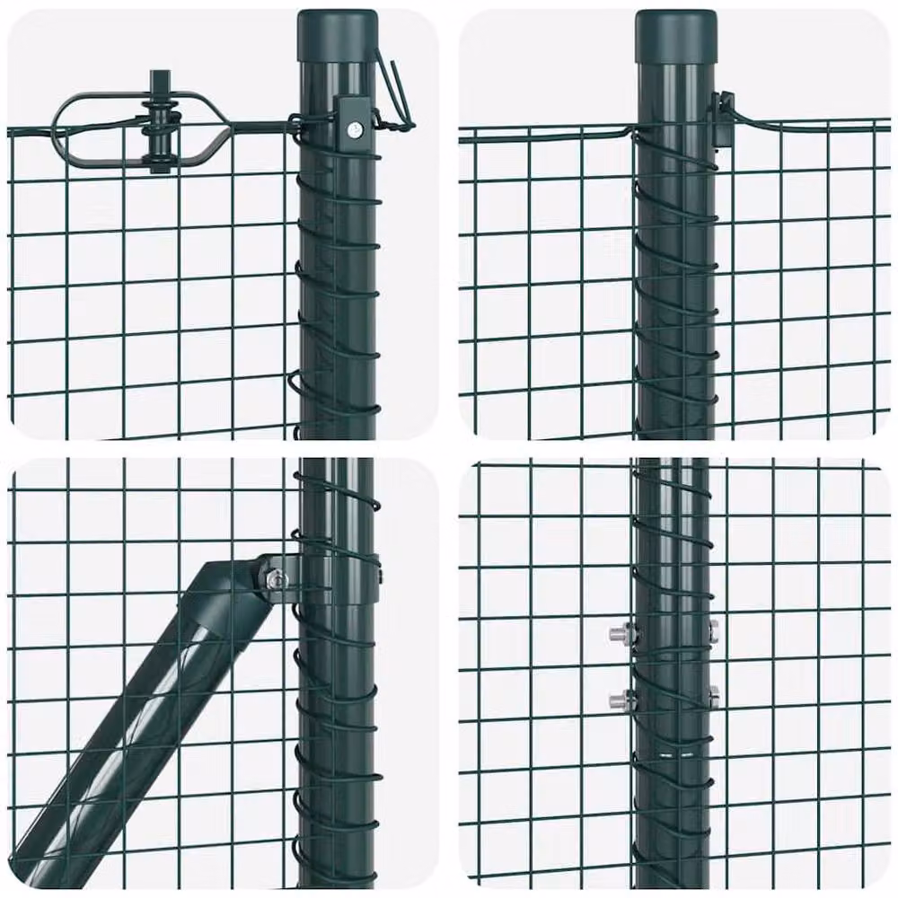 Berkfield Home Green Steel Welded Wire Fence with 13 Round In-Ground Spike Posts, W: 25 m, H: 1.2 m – 5