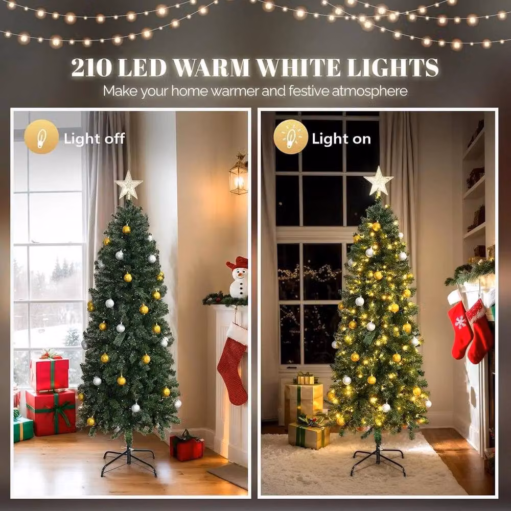 Kelvenix Slim Pre Lit Pencil Christmas Tree in Green with Warm White LED Lights – 2