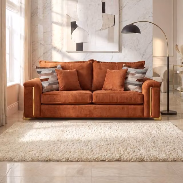 Somnior Deco Arch 3 Seater Sofa in Burnt Orange Columbus Sherpa Fabric – 1