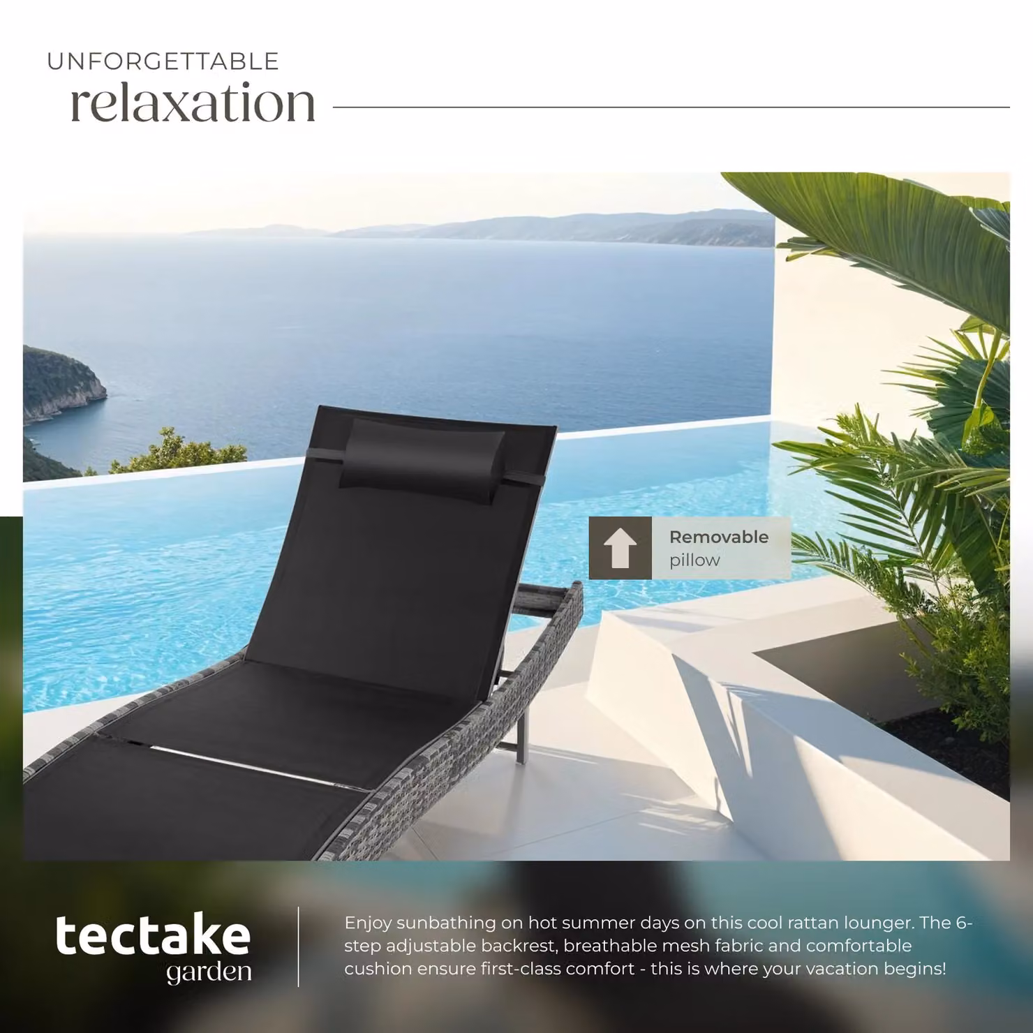 tectake Moana Sun Lounger in Grey with Adjustable Headrest and Textilene Fabric – 4