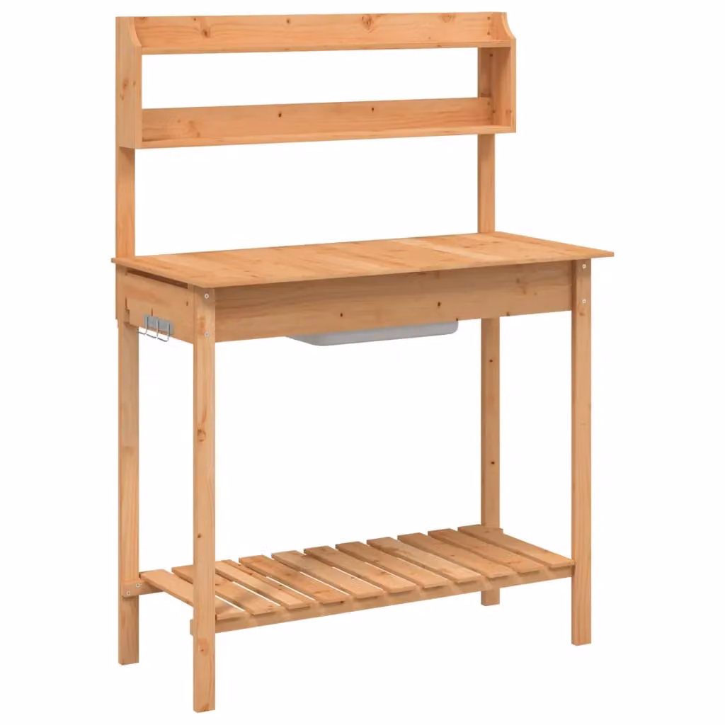 Berkfield Home Potting Table with Sink in Brown, Solid Wood Fir, W/D/H: 147.5 x 44 x 139.5 cm – 2