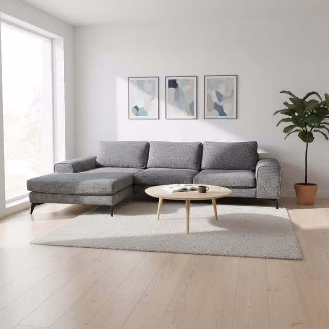 Abakus Direct Venice Chenille L-Shaped Corner Sofa in Grey, Left Facing