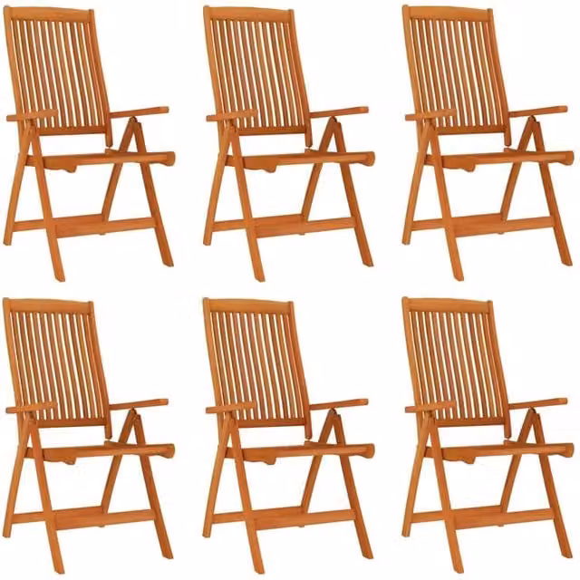 Berkfield Home Set of 6 Folding Garden Chairs in Brown Solid Eucalyptus Wood – 1