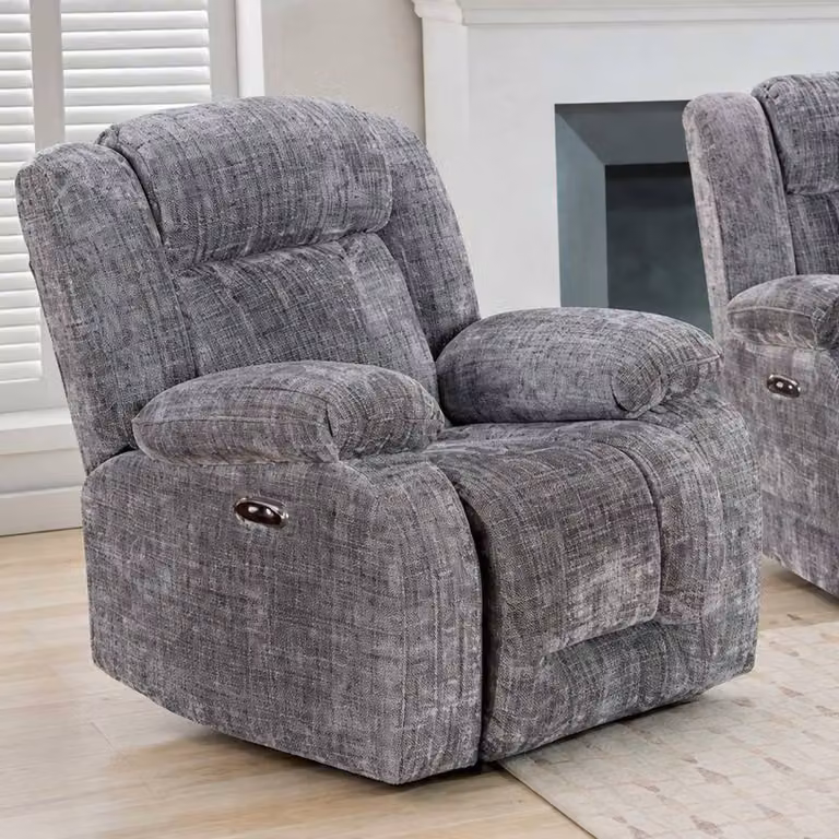 Furnishings For Less UK Unico Grey Fabric 3 Piece Reclining Sofa Suite with 3 Seater Sofa, 2 Armchairs, USB Charging and Cup Holders