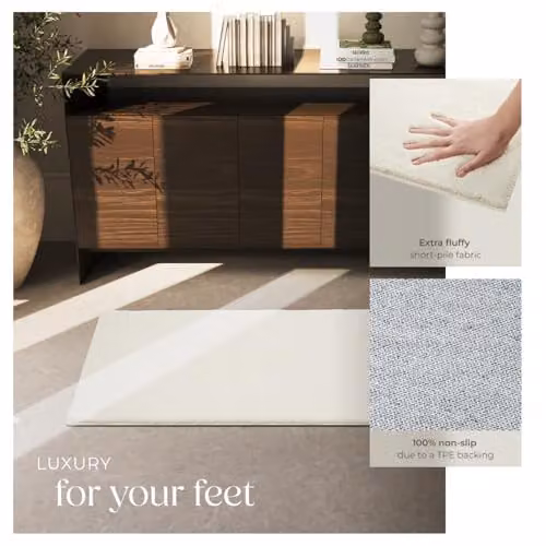 tectake Allergy-Friendly Fluffy Rug in Beige and White, Washable and Non-Slip Polyester Carpet, W/D/H: 150 x 80 x 1.5 cm – 4