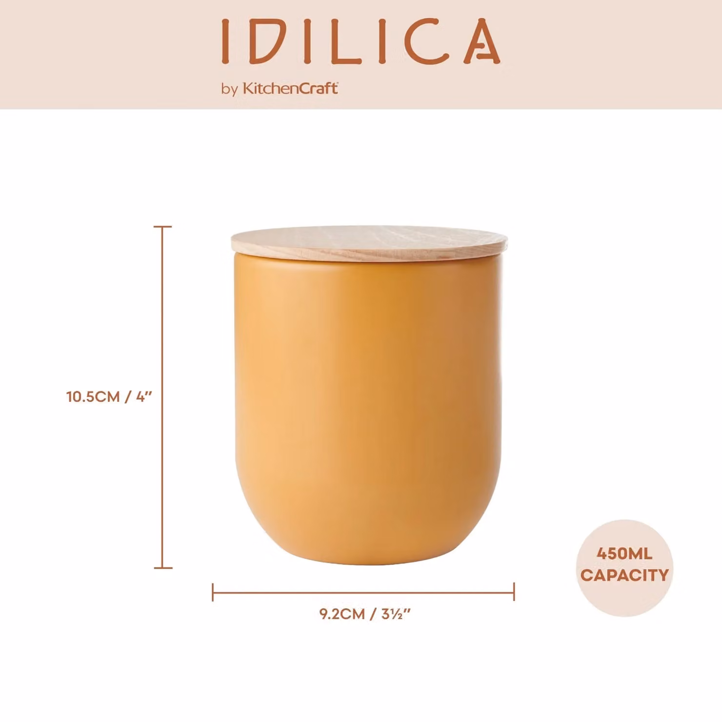 KitchenCraft Idilica Airtight Stoneware Kitchen Canister with Beechwood Lid, Yellow, W: 9 cm, H: 10 cm – 2