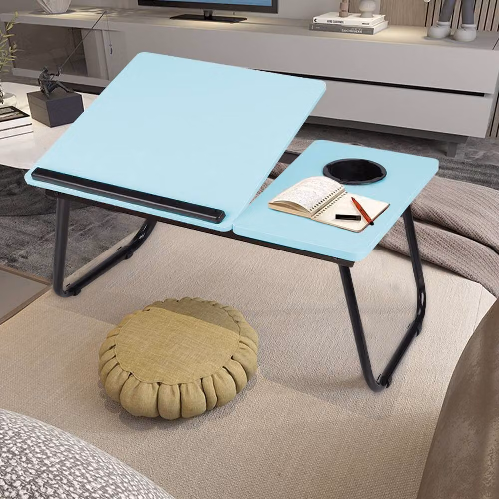 Living and Home Adjustable Folding Laptop Bed Table with Cup Slot and Stop Bar in Blue – 5