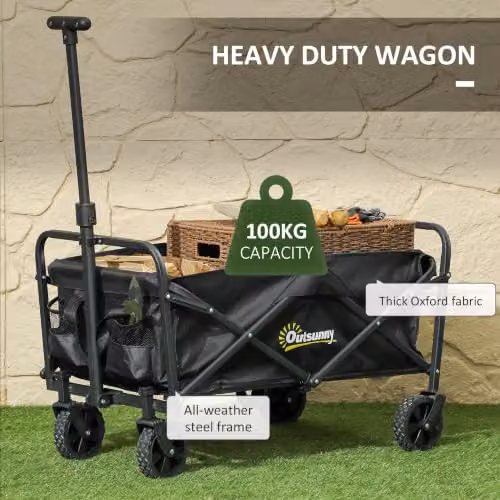 Outsunny 93L Heavy Duty Festival Trolley on Wheels, Black – 4