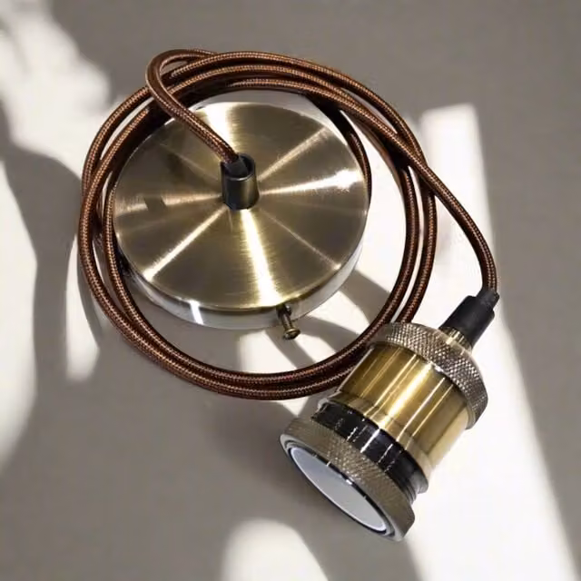 CGC Cassie Adjustable E27 Ceiling Pendant with Matching Ceiling Rose in Antique Brass and Brown