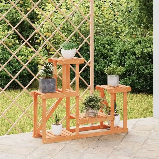 Berkfield Home Retro Solid Wood Fir Flower Stand, Brown, W: 90 cm, D: 25 cm, H: 73.5 cm
