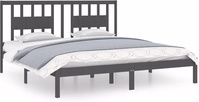 Berkfield Home Grey Solid Pine Wood Bed Frame W/D/H: 200 x 200 cm – 1