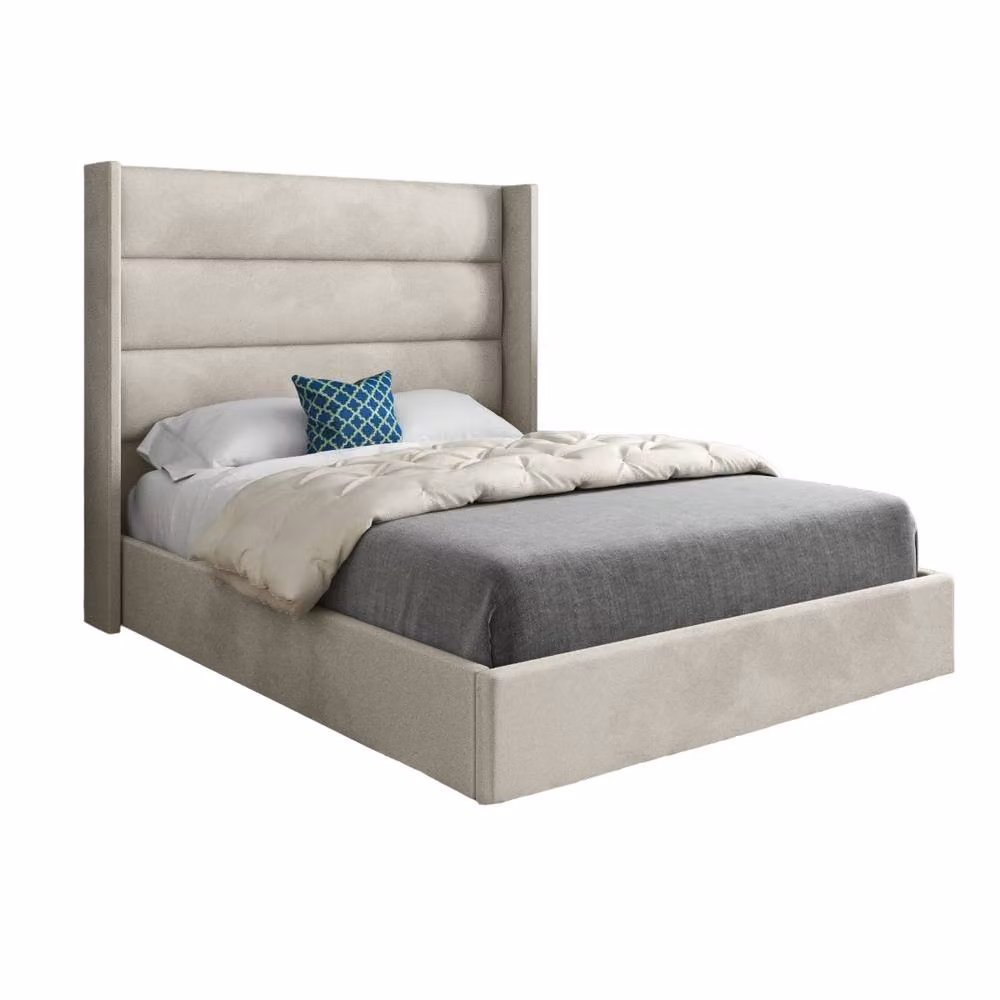 KDMD Yeovil Winged Upholstered Designer Bed Frame in Beige Soft Velvet, Size: Double (140 x 200 cm) – 2