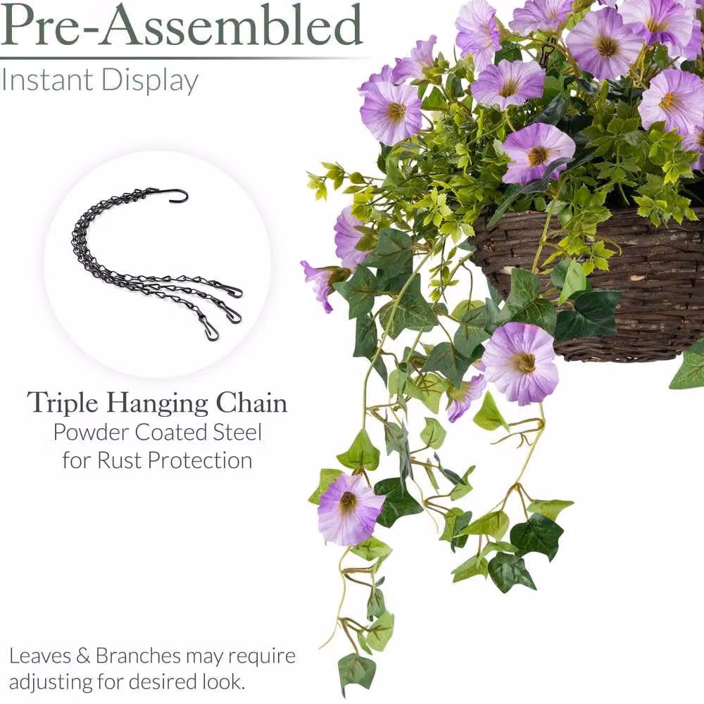 Christow Purple Artificial Petunia Wicker Hanging Basket with UV Resistant Foliage, Diameter: 30 cm – 6