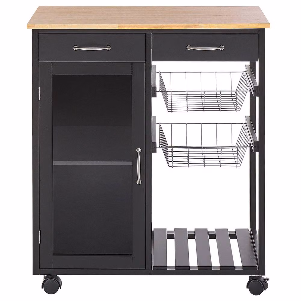 Wyld and Coco Kitchen Trolley in Black and Pine with 2 Drawers, 1 Cabinet and 2 Racks – 4