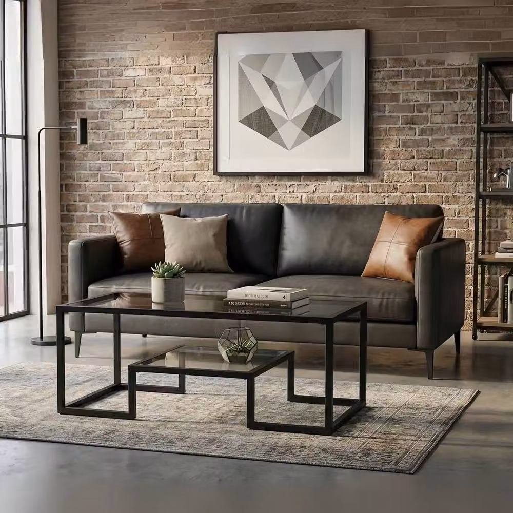 Alivio Modern Rectangular Coffee Table with Metal Frame and Transparent Wood Storage Shelves – 7