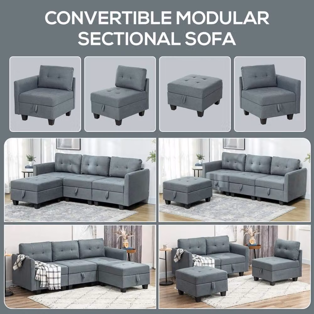 Wyld Haus Vinole Rado Dark Grey Modular L Shaped Sofa with Built In Storage and Reversible Fabric Upholstery – 3