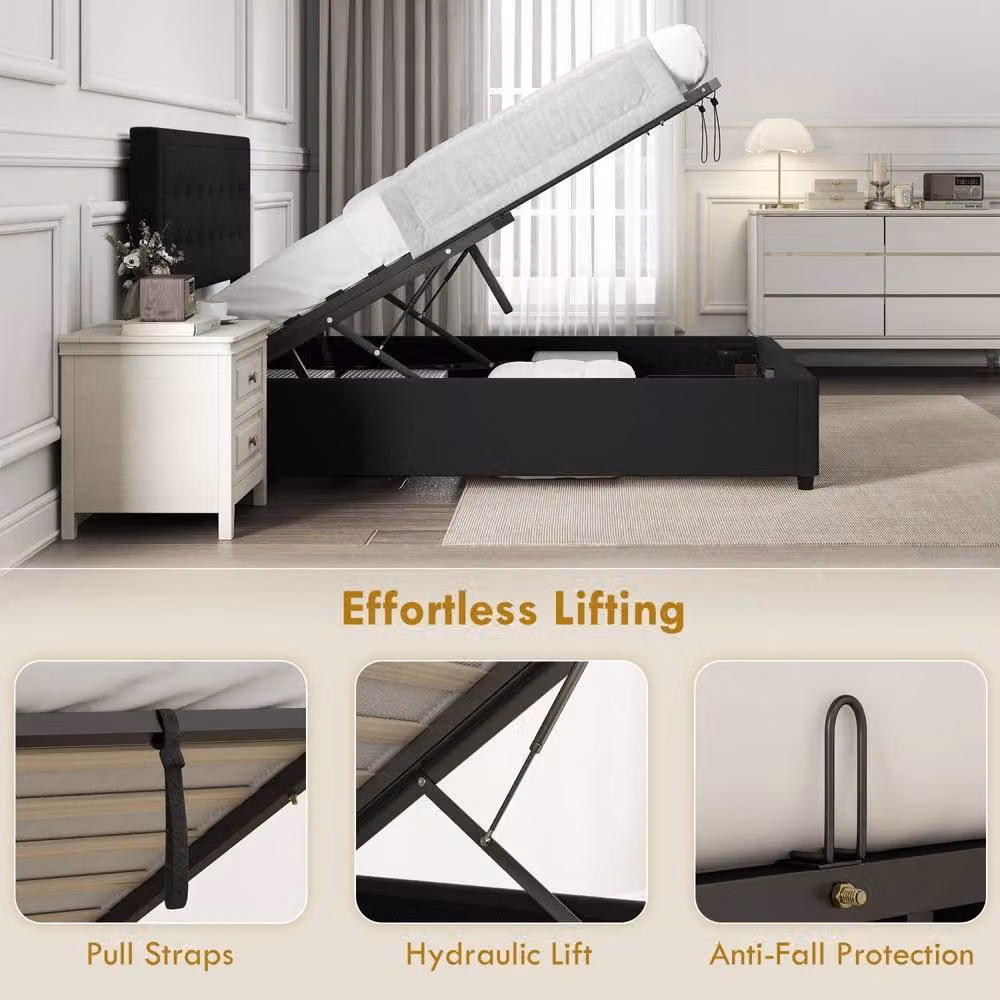 Wyld Haus Mora 4FT6 Double Ottoman Bed Frame in Black Velvet with Lift Up Base Storage – 5