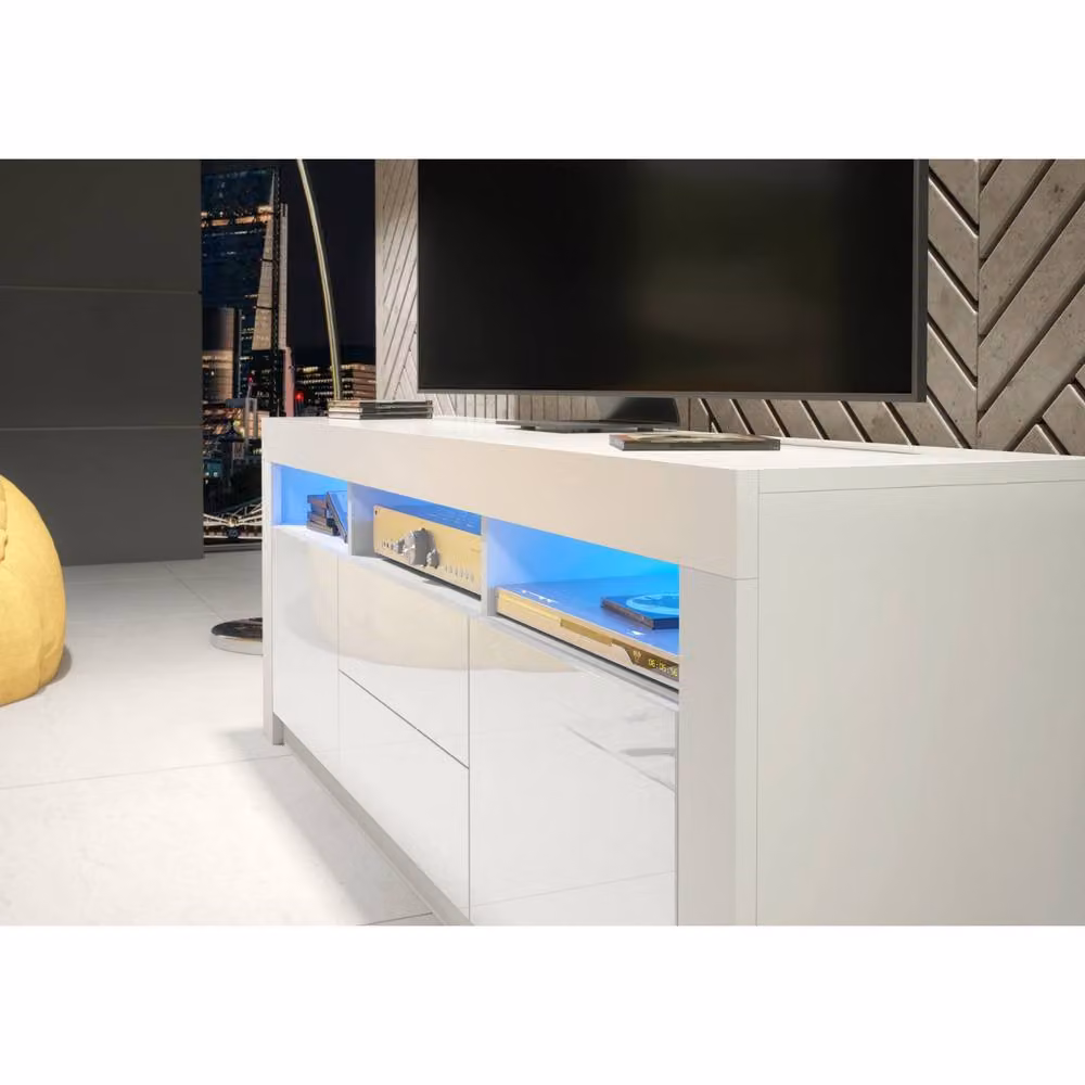 Mex Furniture LTD Shine TV Unit in White with Glossy Doors and LED Lights, W: 160 cm, H: 60 cm, D: 35 cm – 3
