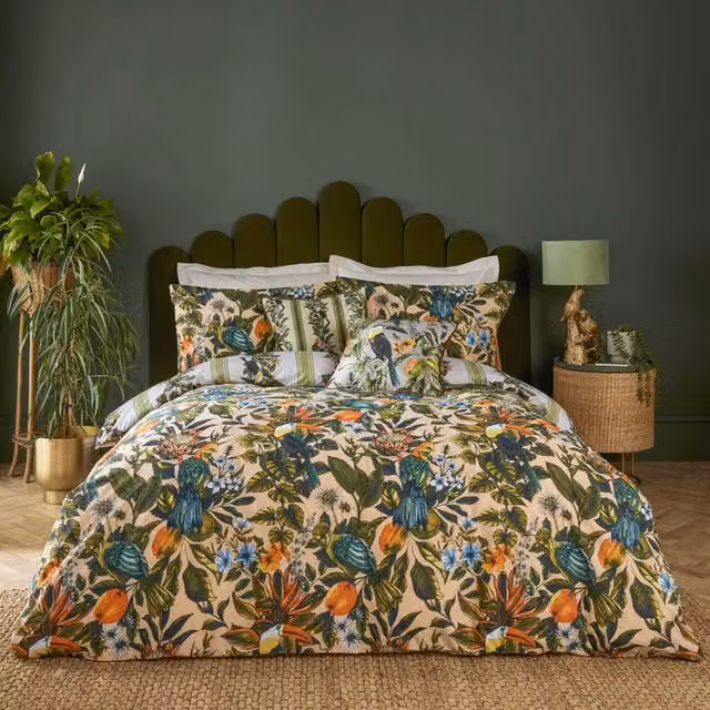 Make It A Home Leilani Printed Floral Cotton Duvet Cover Set, Multicolour, W: 140 cm, L: 200 cm