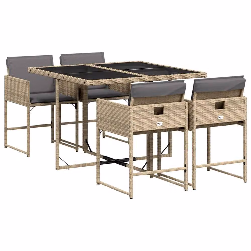 Berkfield Home 5 Piece Poly Rattan Garden Dining Set with Cushions in Beige – 2