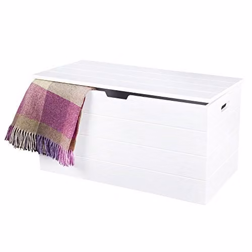 Elegant Brands White Lacquered Wooden Storage Ottoman with Soft Close Lid, W/D/H: 80 x 40 x 41.5 cm – 1