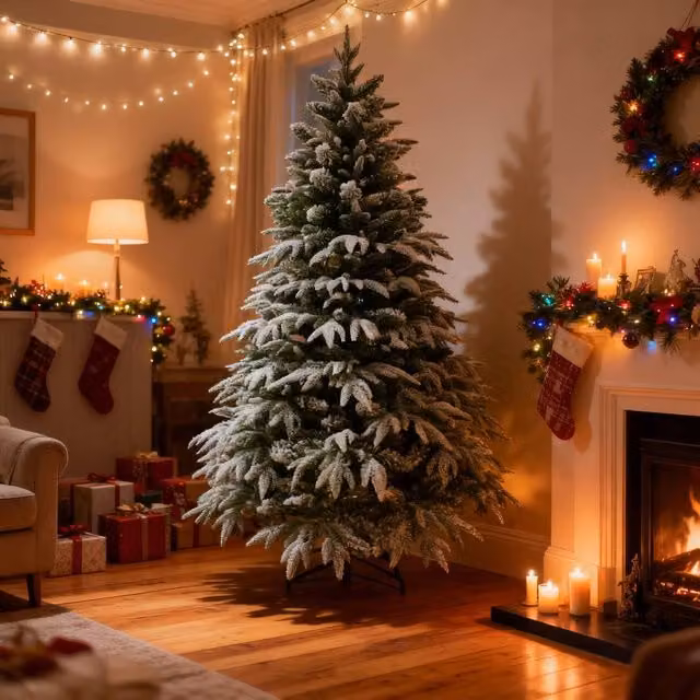 Shatchi 10ft Lapland Snow Covered Christmas Tree in Green and White – 1