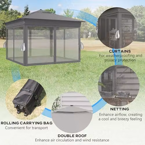 Outsunny Grey Pop Up Gazebo with Metal Frame, W: 336 cm, D: 336 cm, H: 270 cm – 4