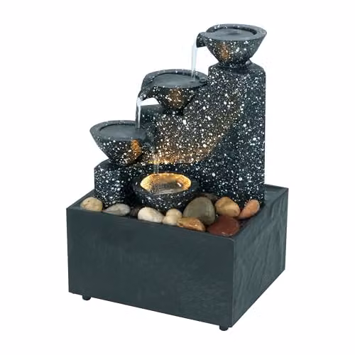Menkind Well Being Modern 3-Tier Tabletop Water Feature with LED Lights in Black and Multicolour