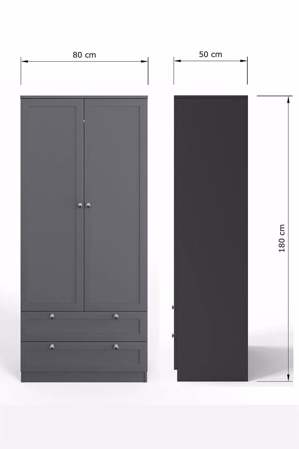 FWStyle Matt Grey 2 Door 2 Drawer Modern Wardrobe H 180 x W 80 x D 50 cm – 3